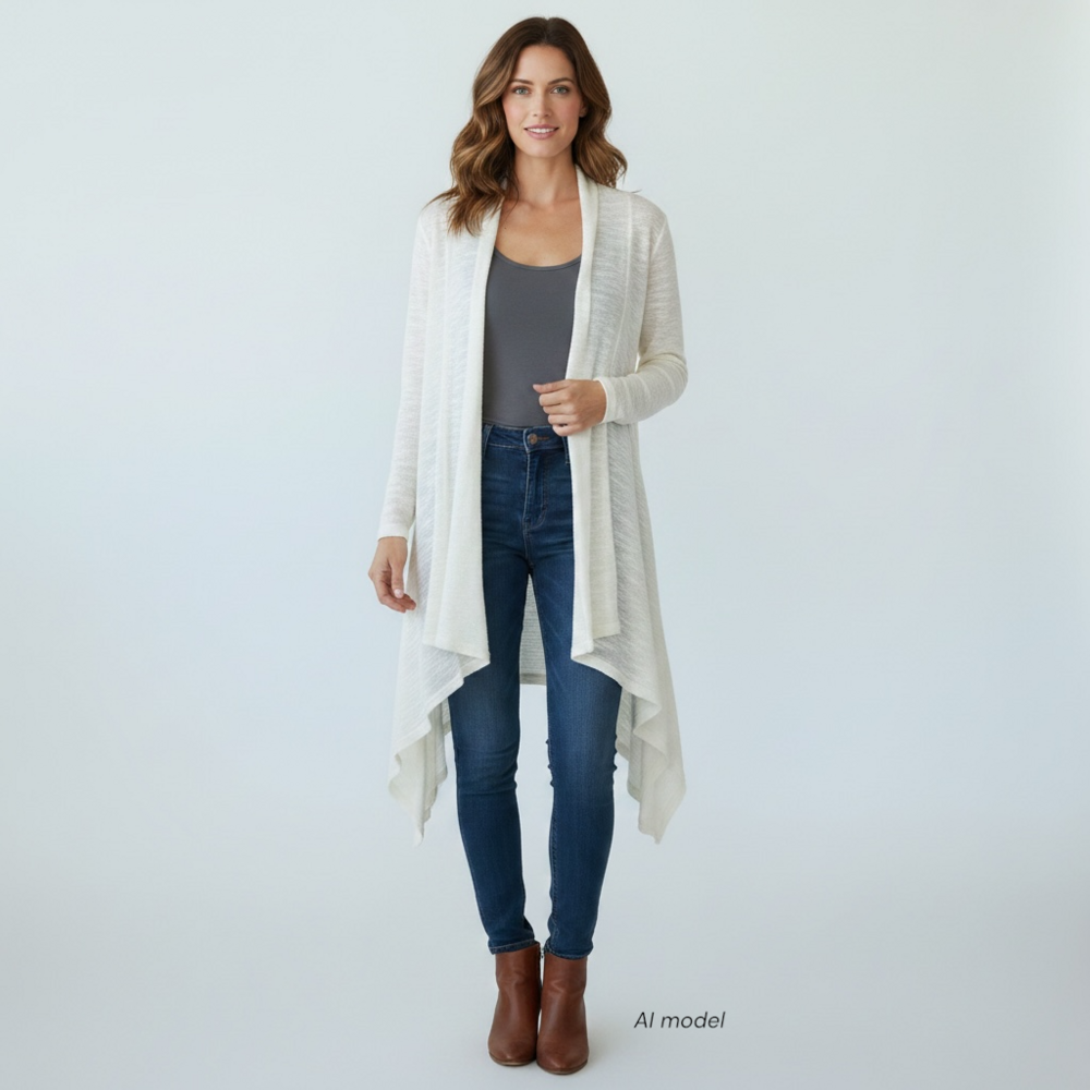 Ralph Lauren Sweater Women 1X Off White Linen Pointelle Open Waterfall Hem Tags